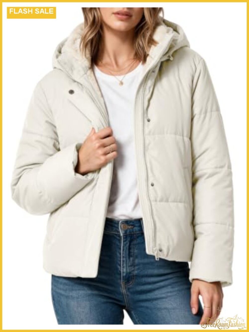 PEHMEA Women's Cropped Puffer Jacket Fleece Lined Hooded Quilted Warm Coat